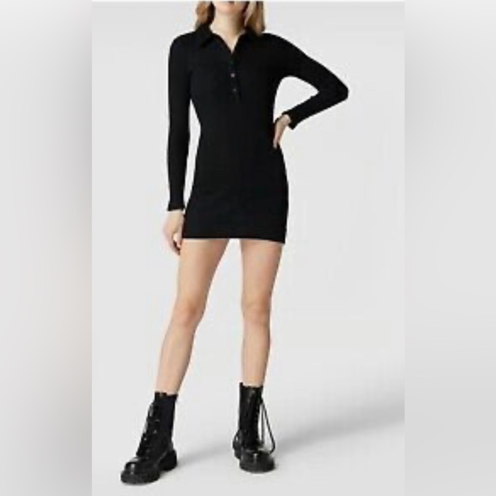 BDG Urban Outfitters Ribbed Polo Mini Dress Black Medium